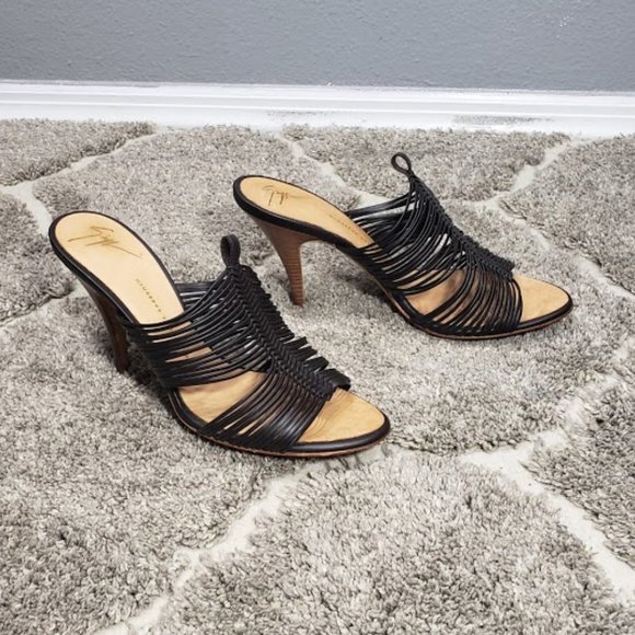 Giuseppe Zanotti Pissi Black Leather Sandal Heels, Size 38.5, U.S 8.5 - Picture 4 of 13